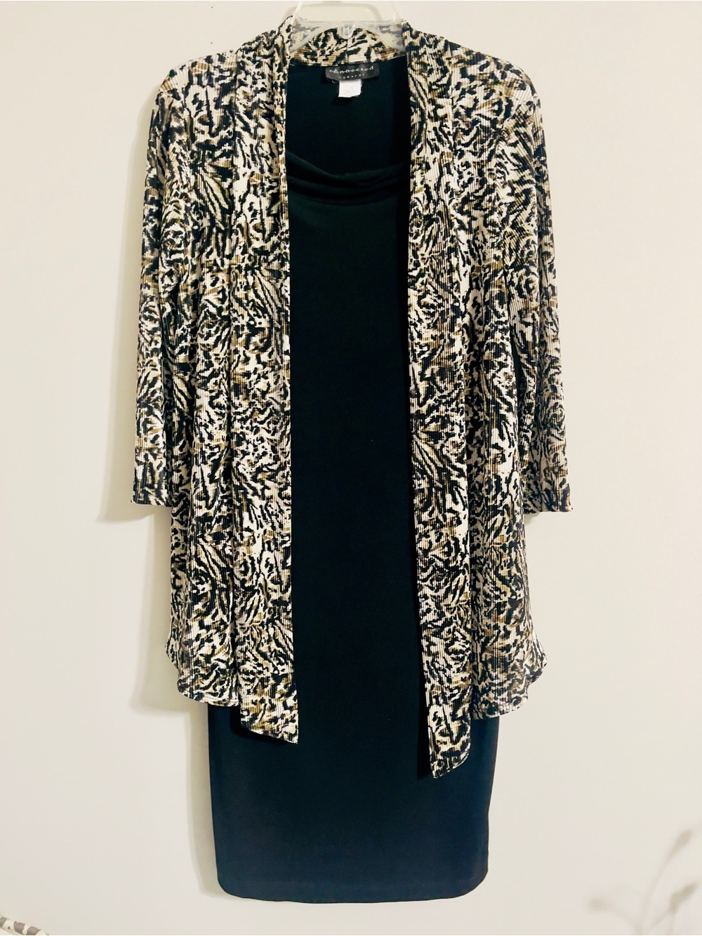 Connected Apparel 2-Piece Animal Print Dress & Jacket Set Black Sz 10 Formal